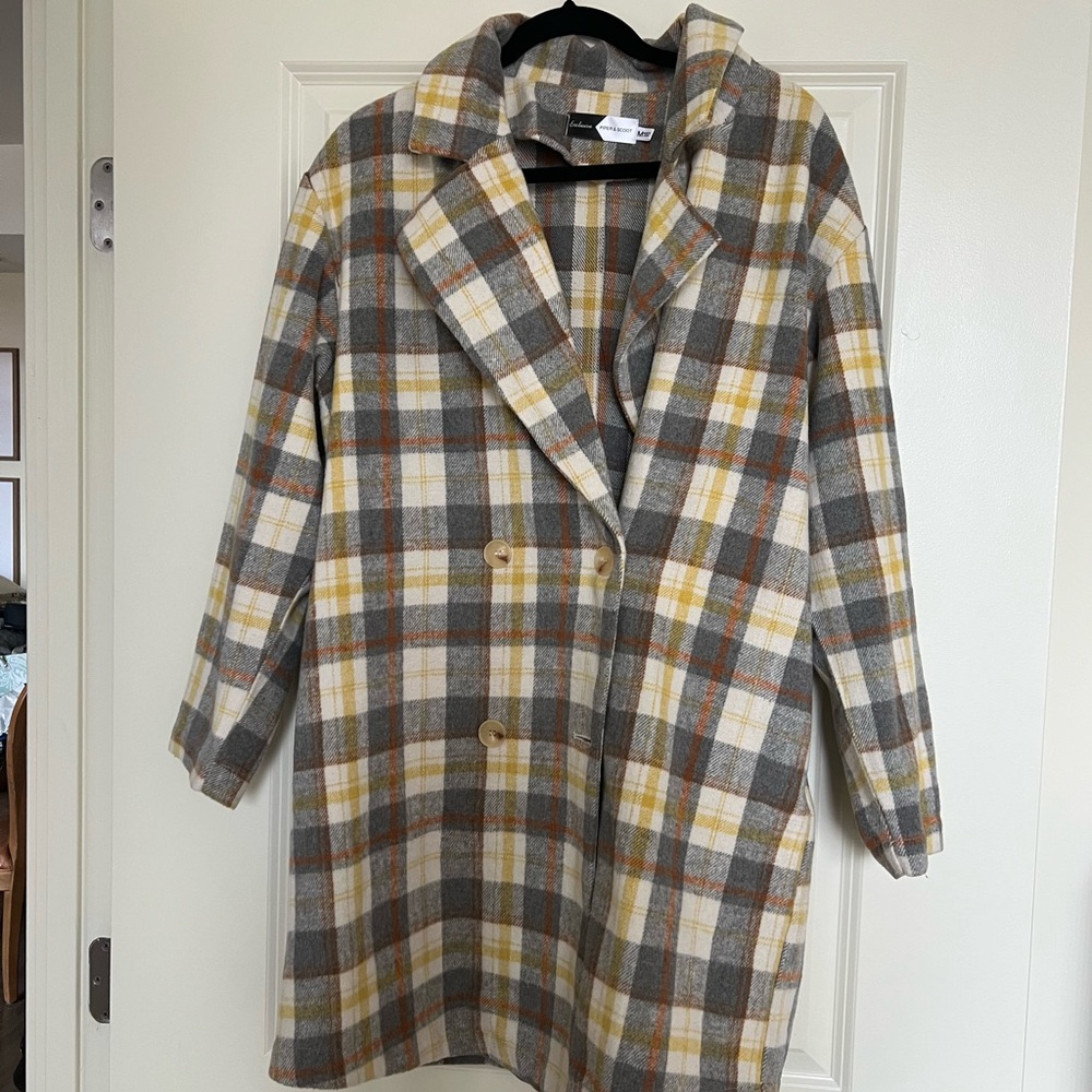 Gray and White Oversized Pea Coat
